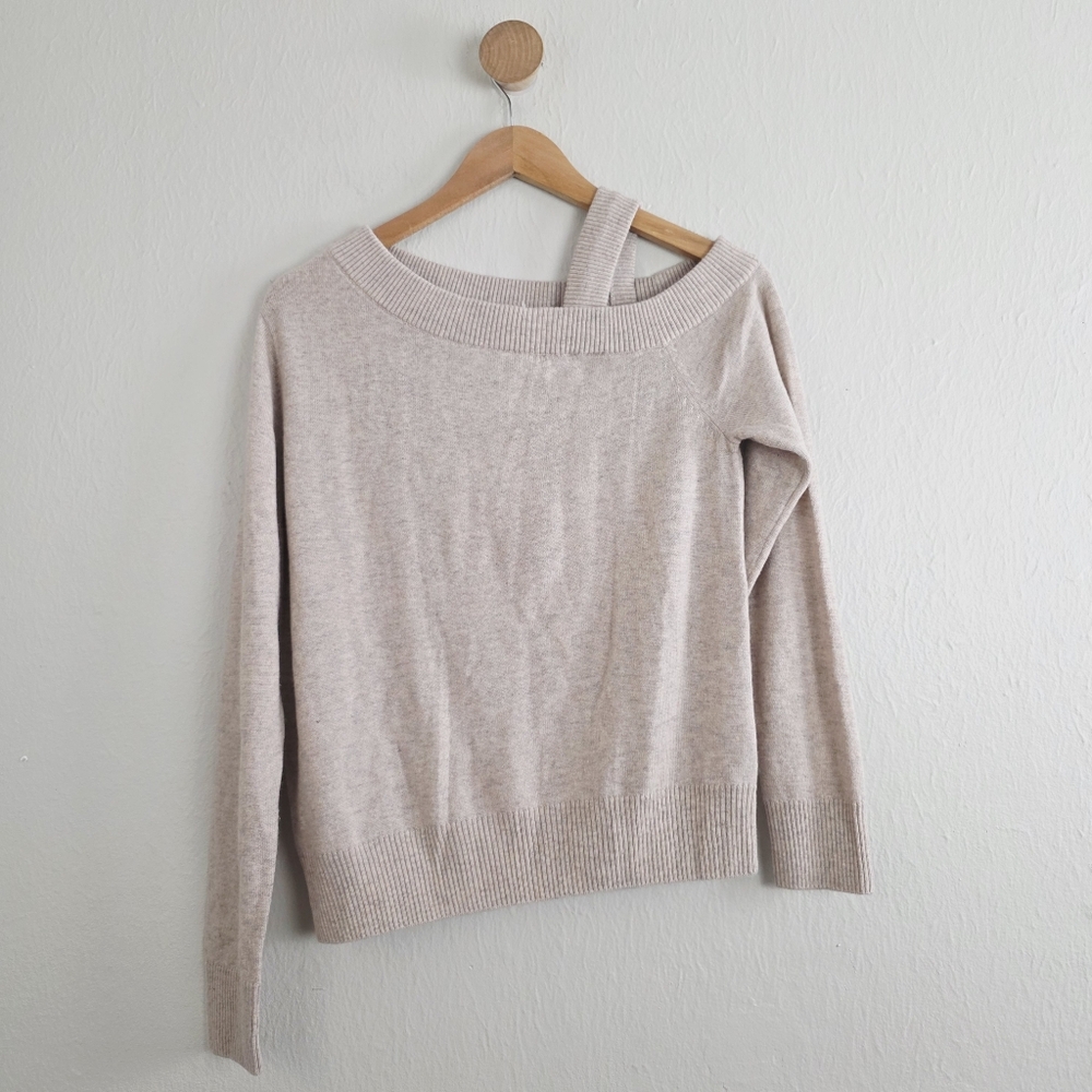 SWTR Off-the-Shoulder Wool Cashmere Long Sleeve Cream Sweater